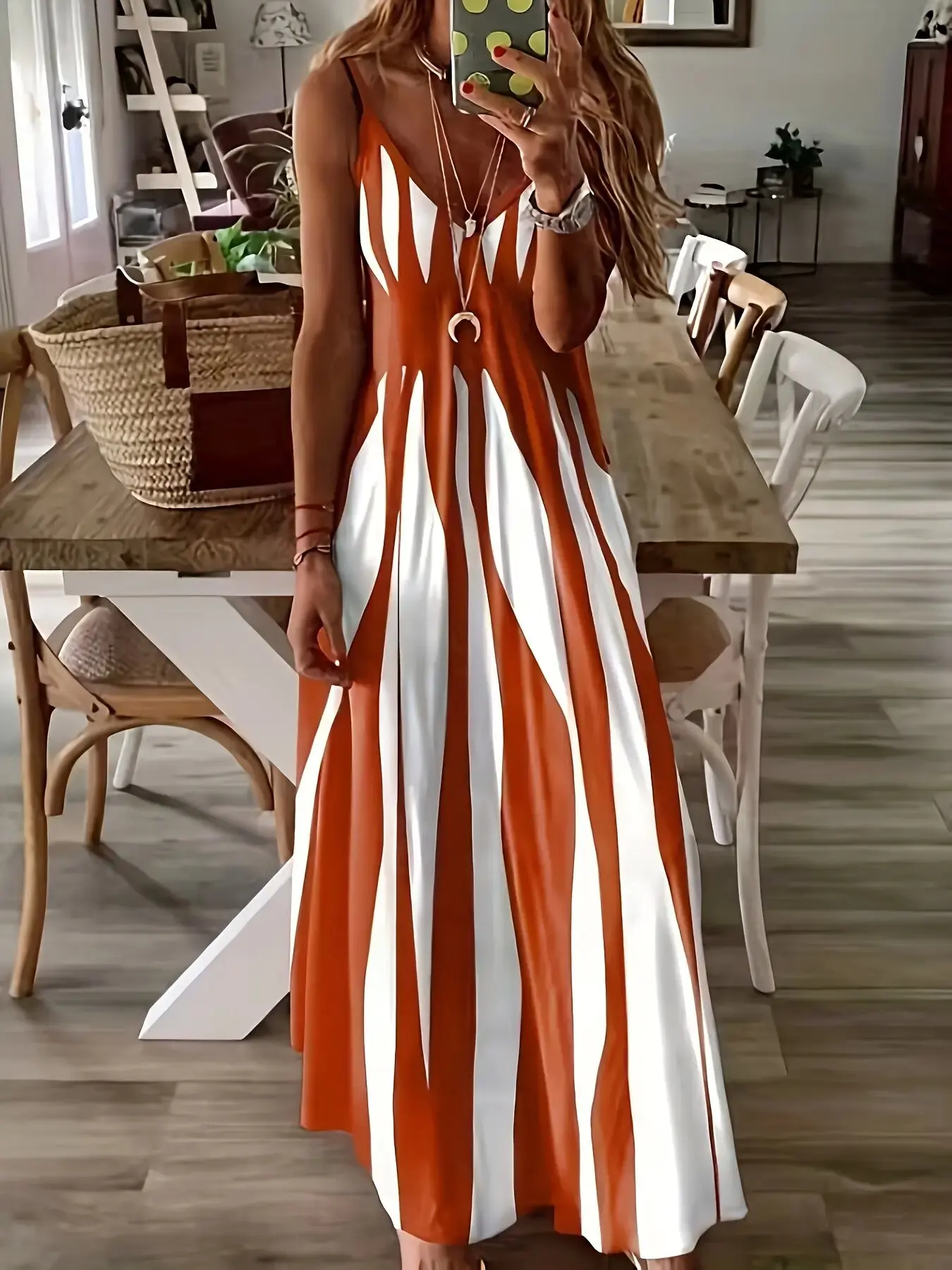Targeted printed spring/summer new V-neck long dress 2