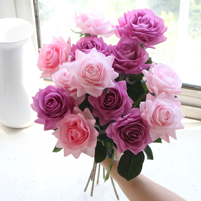 Real Touch Rose Branch Latex Artificial Rose Bouquet Decor Home Wedding Party Valentine's Day Birthday Gift 15pc