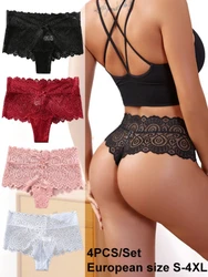 4PCS Women's Lace Panties S-4XL Plus Size Underwear High Waist Briefs Sexy Lingerie Pantys Underpants Female Intimates Tanga