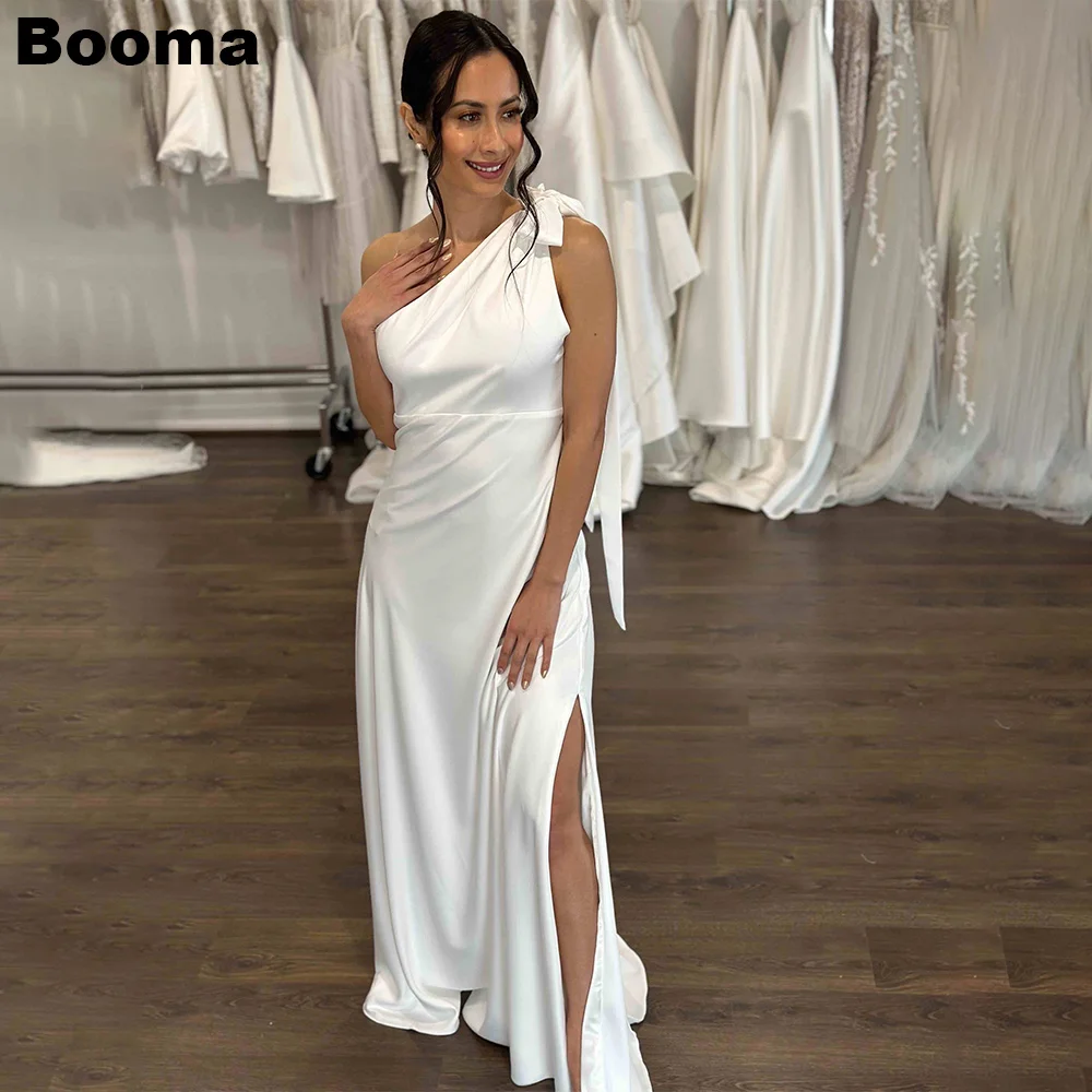 

Booma Elegant Wedding Party Dresses One Shoulder Bow Straps Bridesmaid Dress for Women Backless Side Slit Evening Gowns Bespoke