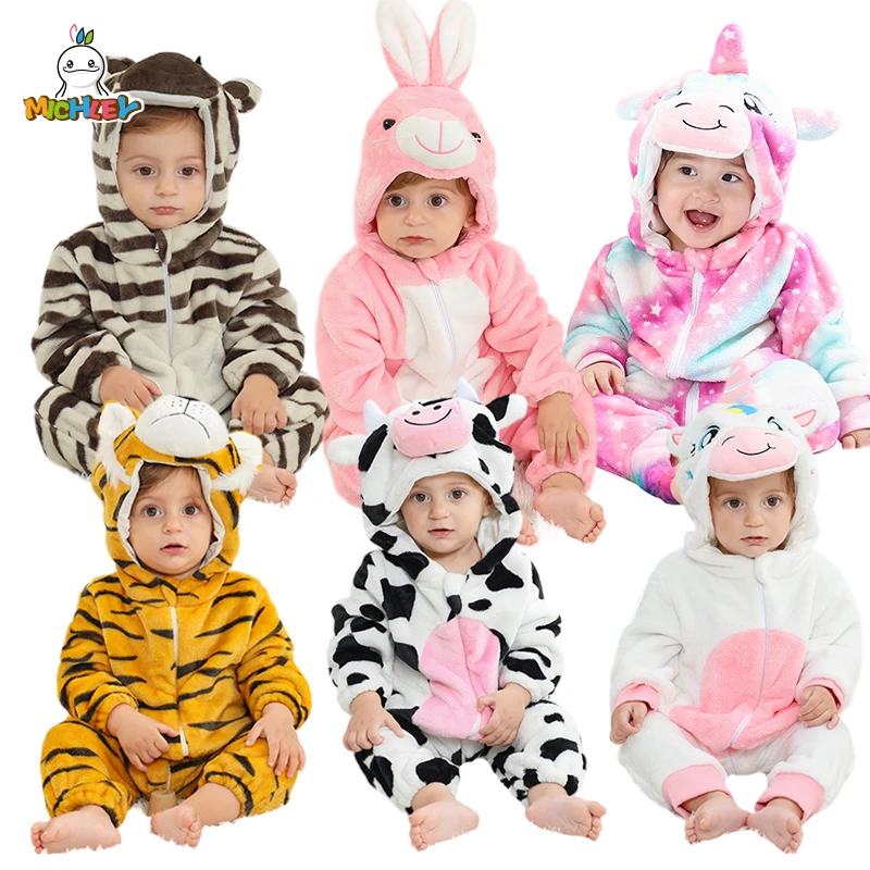 MICHLEY Regalos de Carnaval, Pelele de Invierno para Bebé con Diseño de Vaca, Disfraz de Franela de Dibujos Animados, Mono Suave para Bebés, Pijama, Body para 2-36 Meses