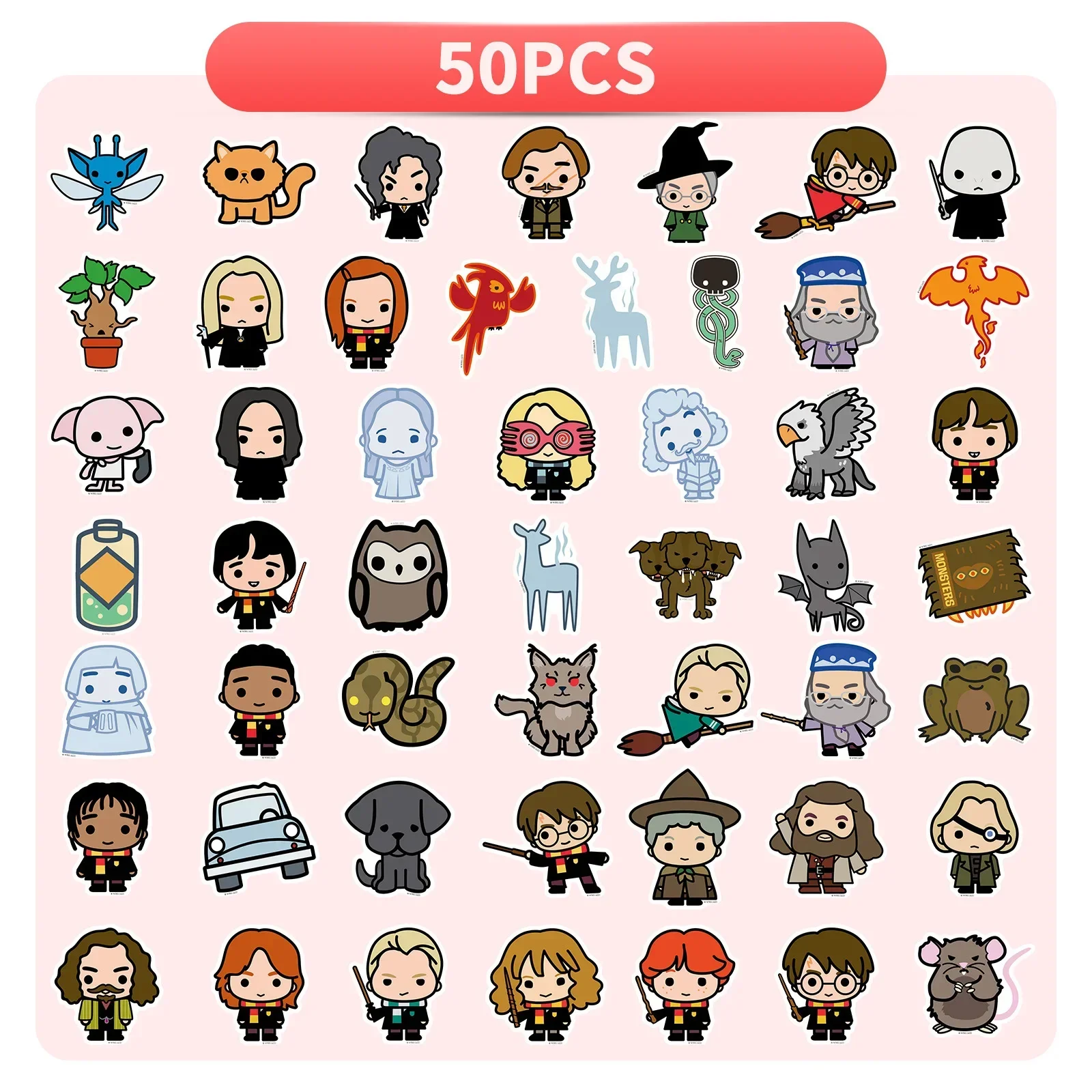 50Pcs Arries Potters Malfoy Hermione Cute Anime Figures Collection Manuale Adesivi Cartoon Magic Academy Stickers Giocattoli Regali