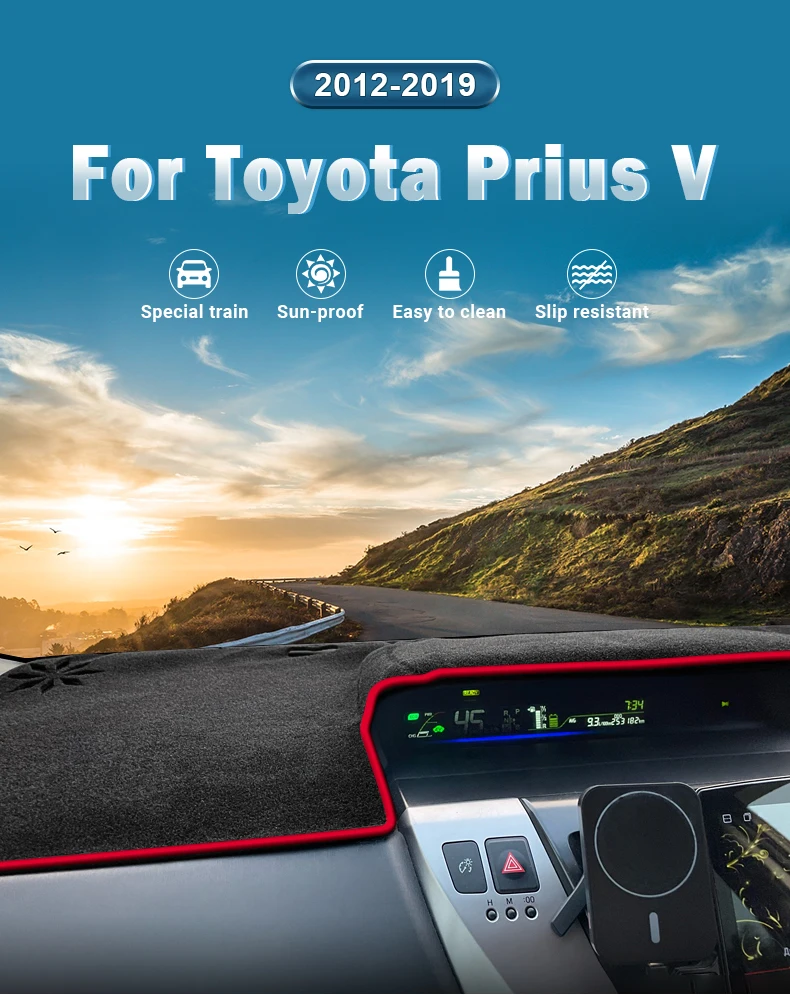 Auto-Armaturenbrett-Abdeckung, vermeidet Licht, Anti-UV-Teppiche, rutschfeste Matte für Toyota Prius V Alpha Daihatsu Mebius 2012–2018 2019 ZVW40 – Detail 1