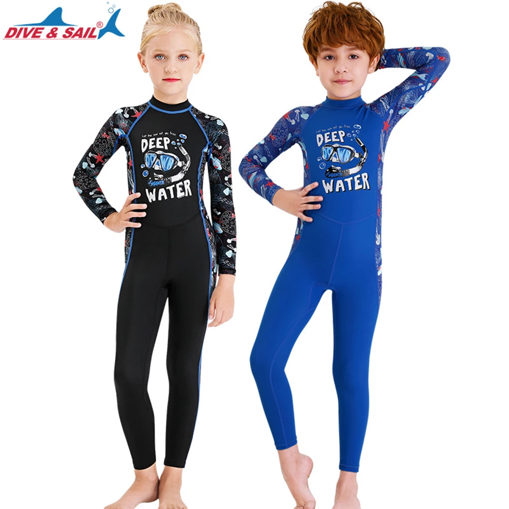 

Children's One Piece Swimwear Cartoon Print Long Sleeve Diving Surfing Suit Quick Dry Sun Protection Water Sports Diving Suit