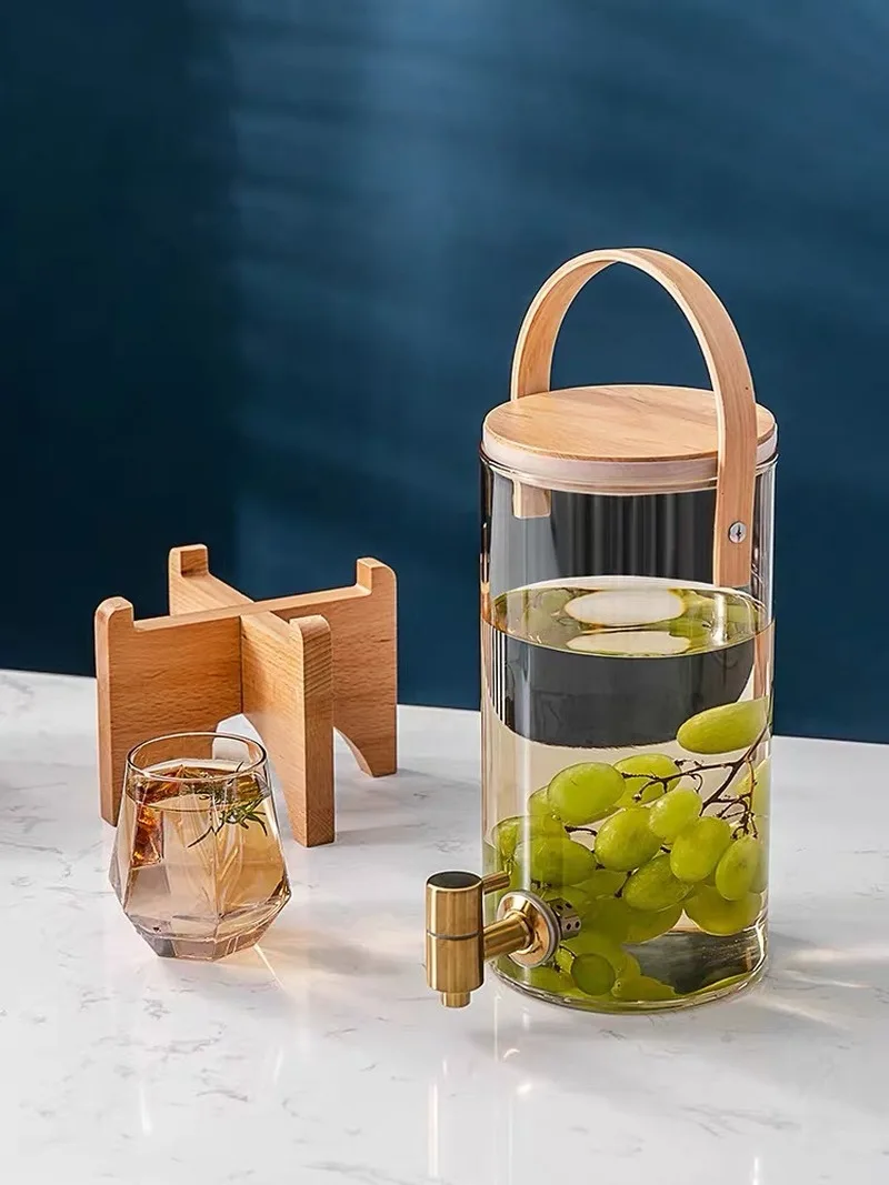 Glass Cold Water Pitcher Household Large Capacity With Tap Cups Wine Juice Barrel Heat Resistant Lemon Bottle