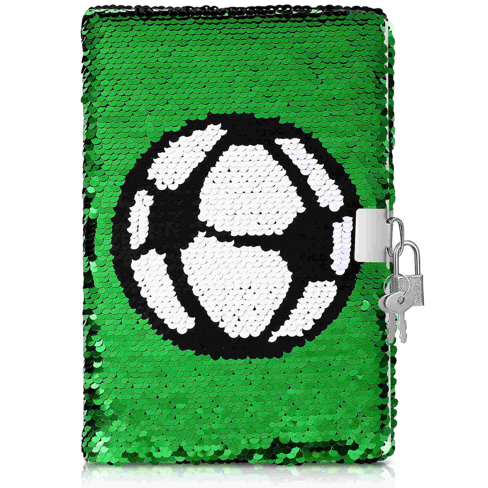 

Sequin Notebook Reversible Football Pattern Notebook with Lock and Keys Diary Journal Travel Notebook Diary for Kids and Adults