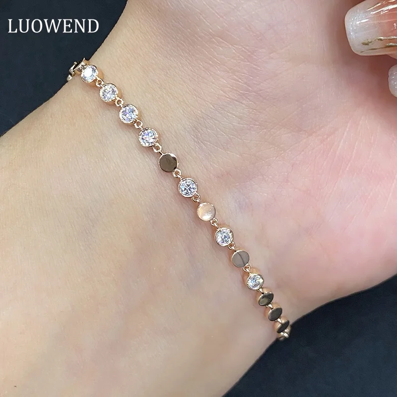 LUOWEND 100% 18K White or Rose Gold Bracelet Real Natural Diamond Bracelet Romantic Round Shape Jewelry for Women Birthday Gift