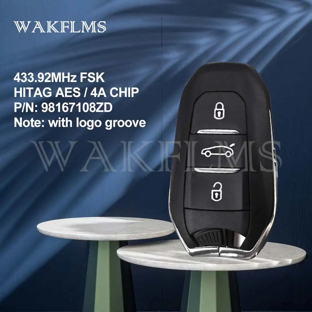 3 Buttons 433.92MHz PCF7953M / HITAG AES / 4A Chip Complete Smart Card Car Key Replacement For CITROEN C4 Picasso Lock