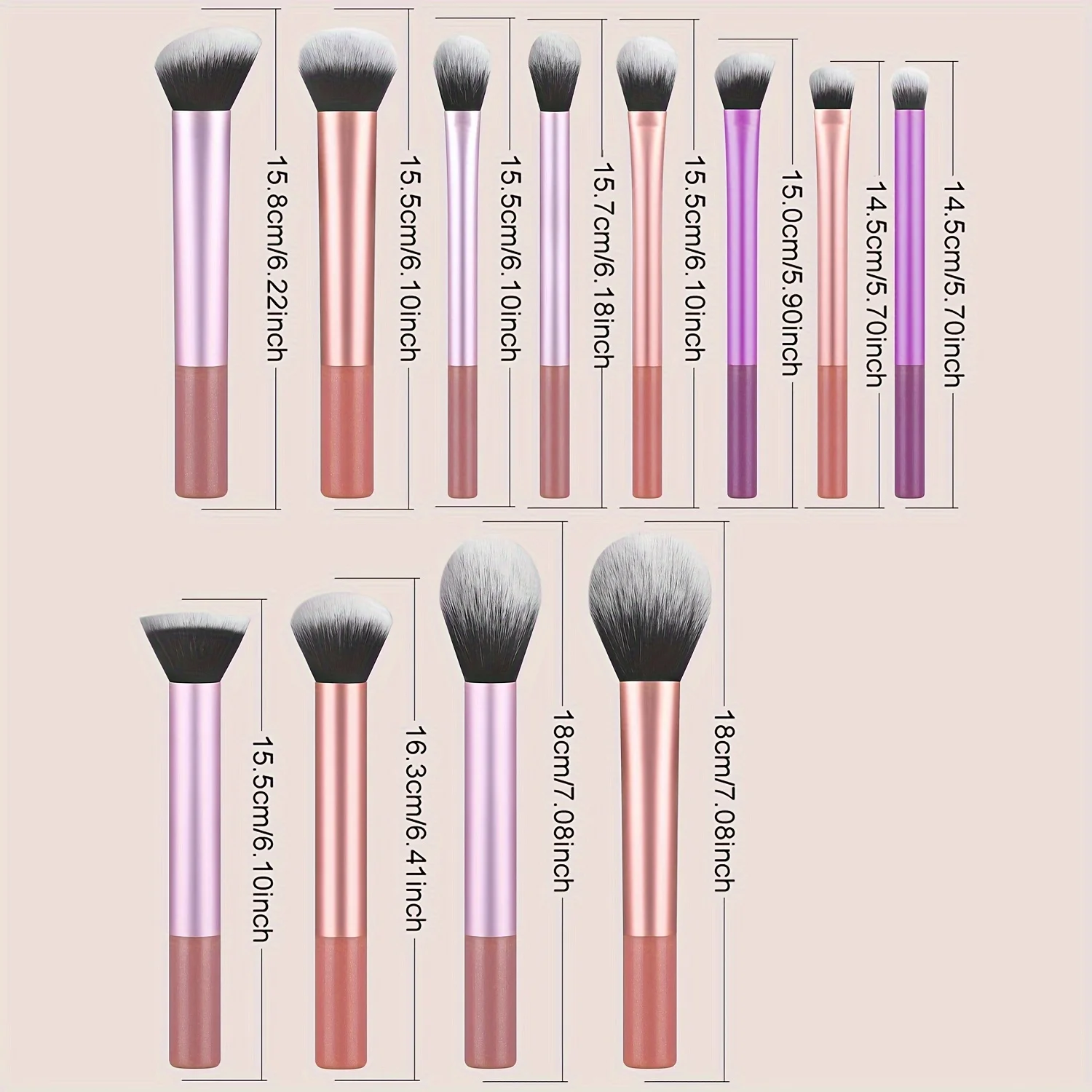 12-Piece Classic Full Makeup Brush Set with Angled and Teardrop Blenders, 1 Powder Puff - Professional Application Tools, Nylon 4