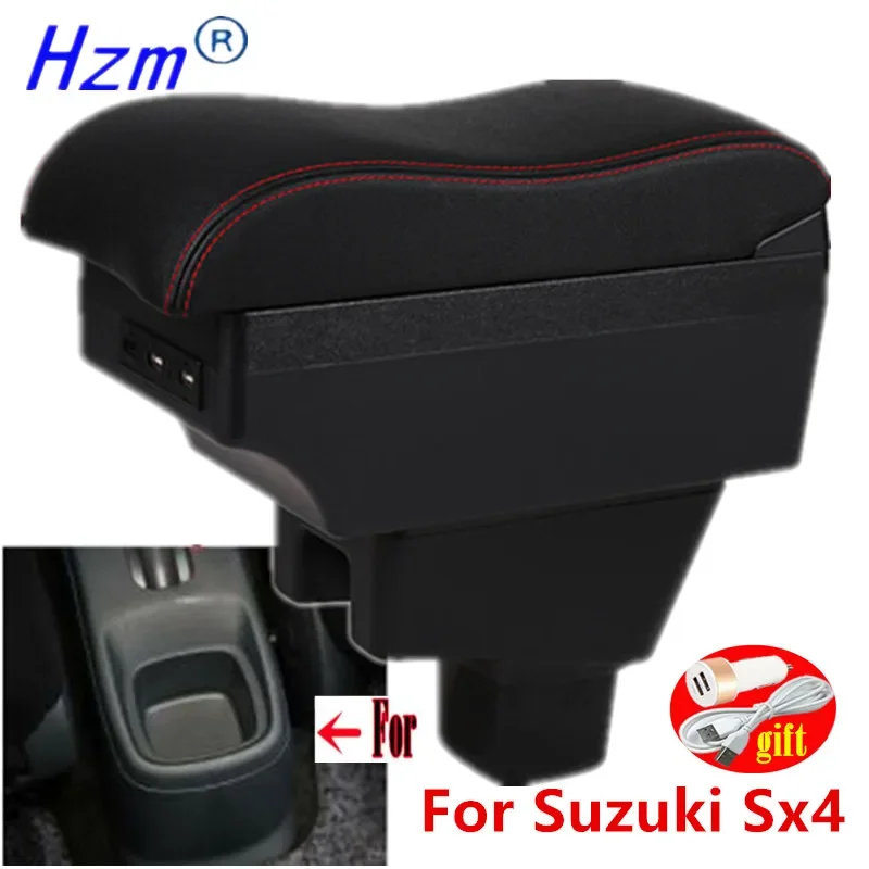 스즈키 SX4 2006-2018 센터 콘솔 수납함 암레스트 회전형 USB LED 포함 2007 2008 2009 2010 2011 2012