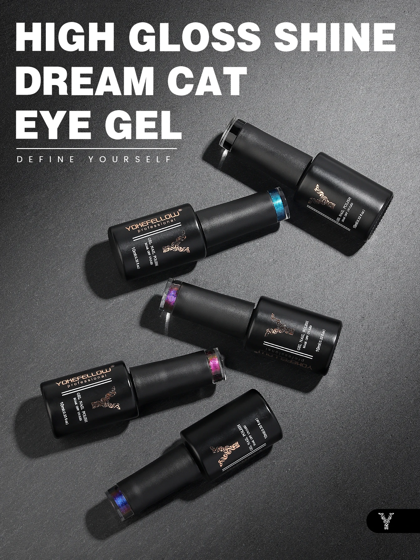 YOKEFELLOW 2024 New Dreamland Cat Eye Gel Nail Polish 10ml Dual Gloss Dreamland Color Soak Off Cat Magnetic UV Gel Varnish DIY 3