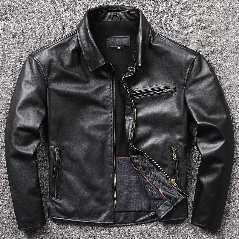 

Free shipping.Wholesales.Classic motor rider slim genuine leather jacket.Cool fashion black cowhide coat.Chaqueta de cuero