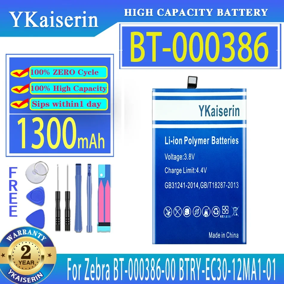 

YKaiserin 1300mAh Replacement Battery BT-000386 (EC30) For Zebra BTRY-EC30-12MA1-01 EC30 BT-000386-00 Bateria