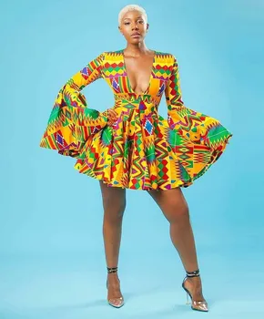 Alternative view of Dunni V-Neck Trumpet Sleeves Kente Dress