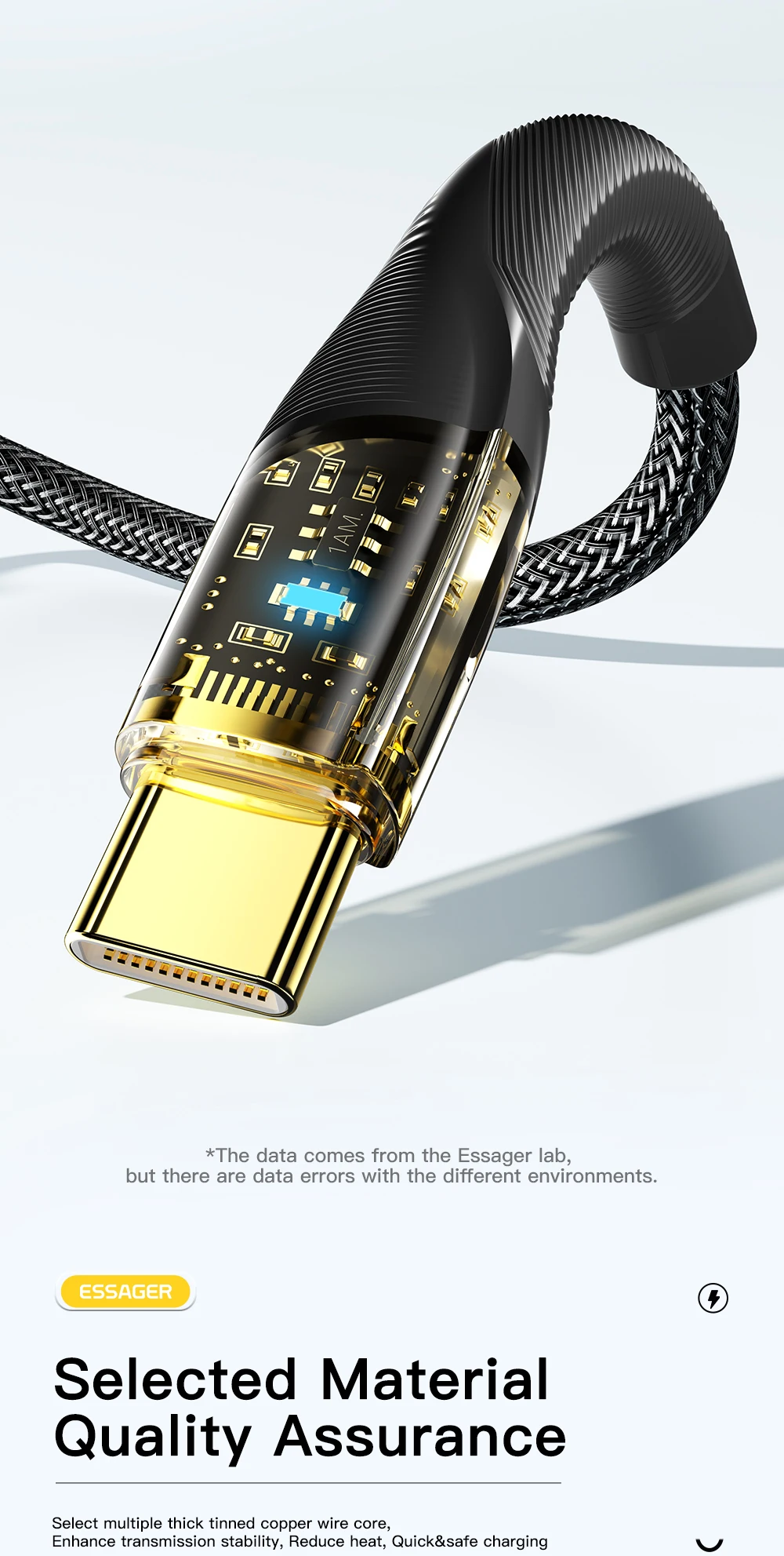 Essager 7A USB Type C Cable PD 100W Fast Charging Wire USB-C Charger Data Cord For Huawei P50 P40 OPPO K10 Honor Oneplus Poco F3