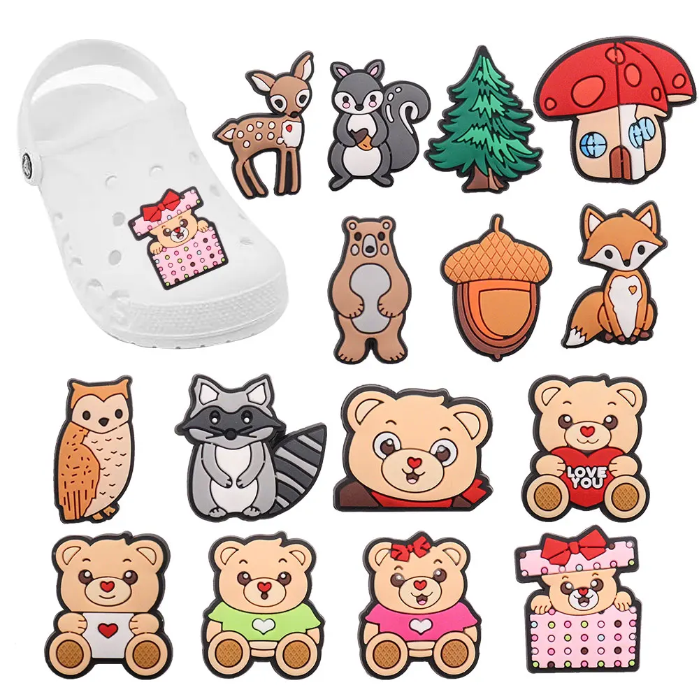 

Wholesale 50pcs Shoe Charms Cute Bear Squirrel Owl Raccoon PVC Garden Shoe Buckles Decoration Fit Croc Jibz Kids X-max Gift