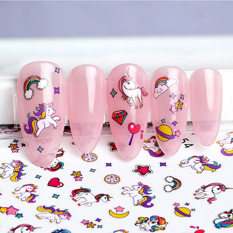 Self Adhesive Flower Unicorn Pattern Nail Art Decorations Stickers Decals Acrylic Manicure Nails Supplies Tool