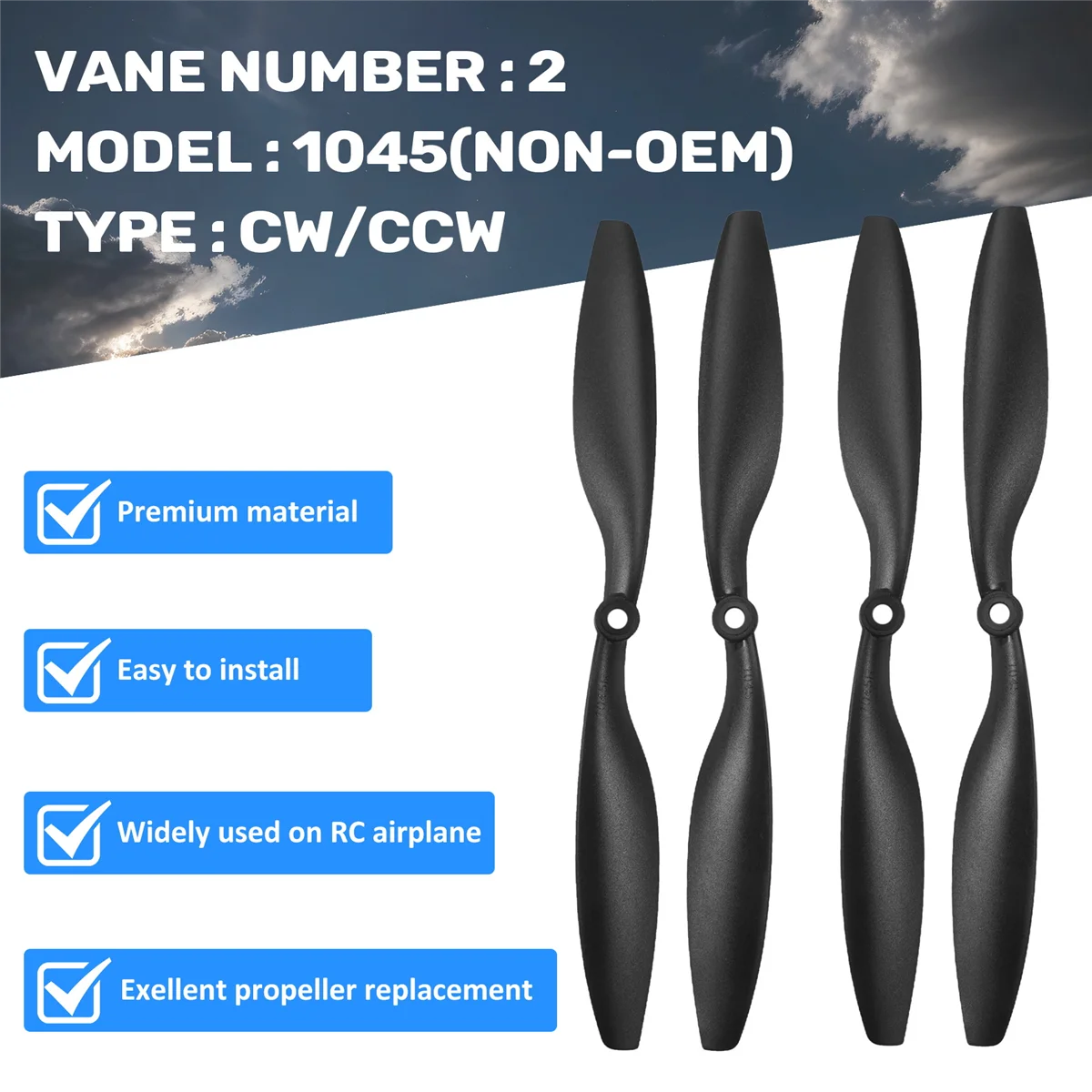 ABQR 4x Hélice RC 10x4.5 pouces CW/CCW pour Multirotor Drone