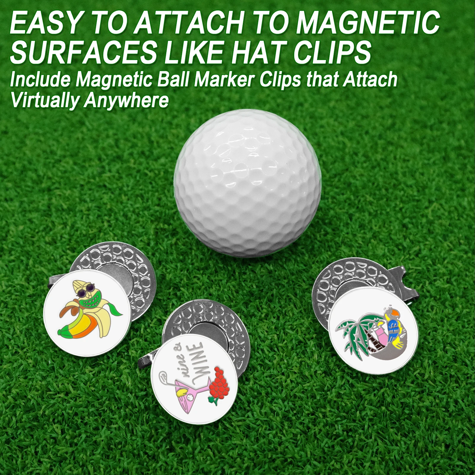 Golf Ball Markers Assorted Patterns Fits All Magnetic Golf Tools Value Set Alloy Soft Enamel Technique 10 Pack
