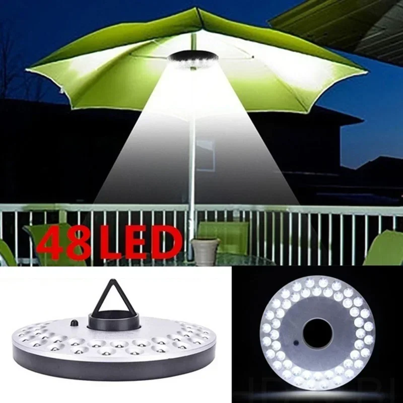 Patio Umbrella Lights Battery Powered 48LEDs Lantern Poles Umbrella Light Portable Outdoor Camping Light For Beach Tent Patio Garden Emergency Lights