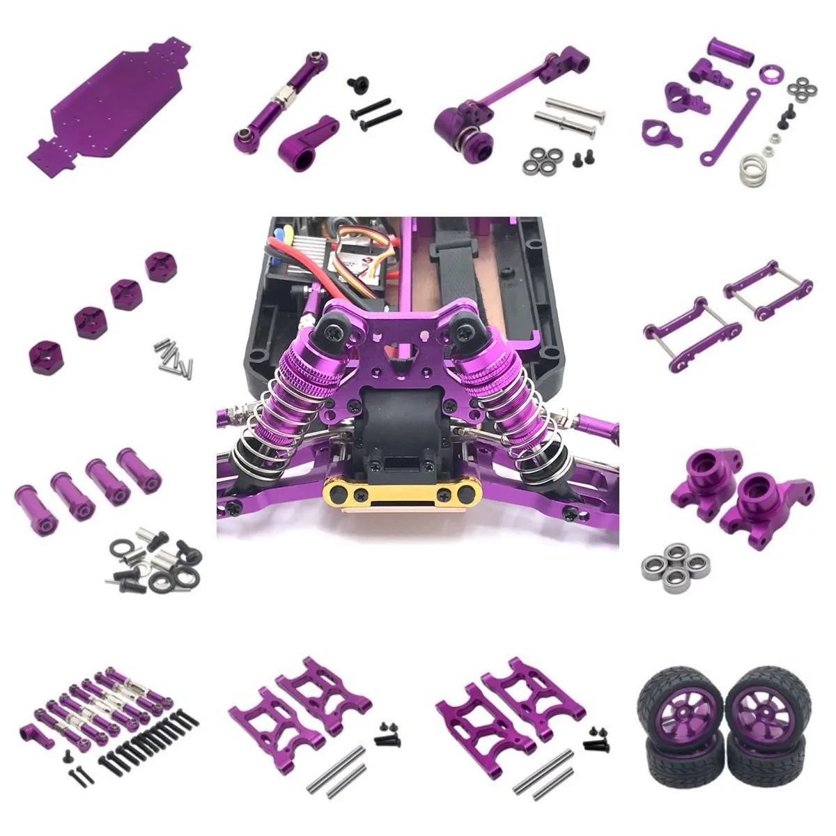 

RCGOFOLLOW WLtoys 144010 144002 144001 1/14 RC Swing Arm Steering Cup Wheel Rims Tyre On-Road Vehicles RC Upgrade Parts Purple