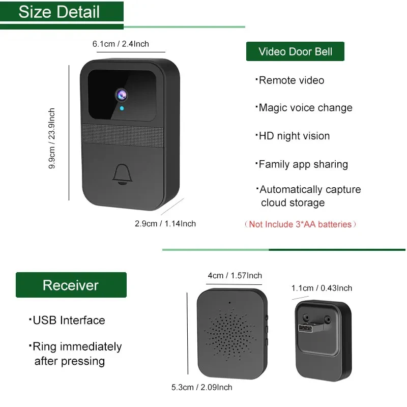 D9 스마트 비디오 초인종 무선 WiFi 초인종 카메라(적외선 야간 투시경 포함) 홈 아파트 보안을 위한 양방향 오디오 인터콤