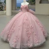 Pink Quinceanera Dresses Strapless Flowers Rosa Evening Dress Pearls Sweet 16 Vestidos De Quinceanera Customized MW50 1
