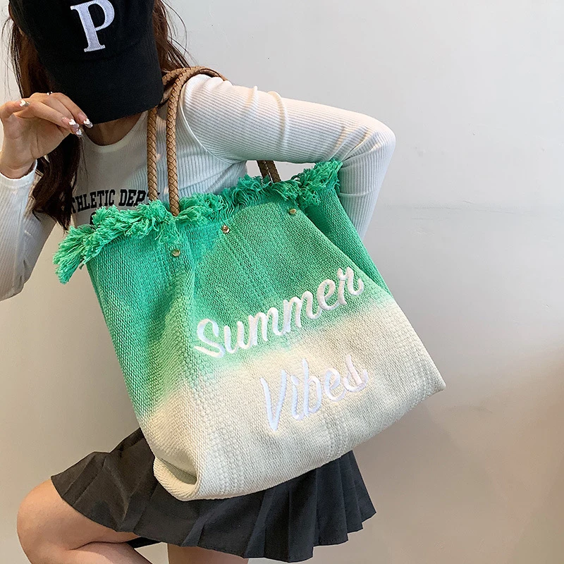 Luxury Designer Women's Shoulder Bags In 2023 Fashion New Contrasting Color Large Capacity Ladies Handbag Female Tassel Tote Bag