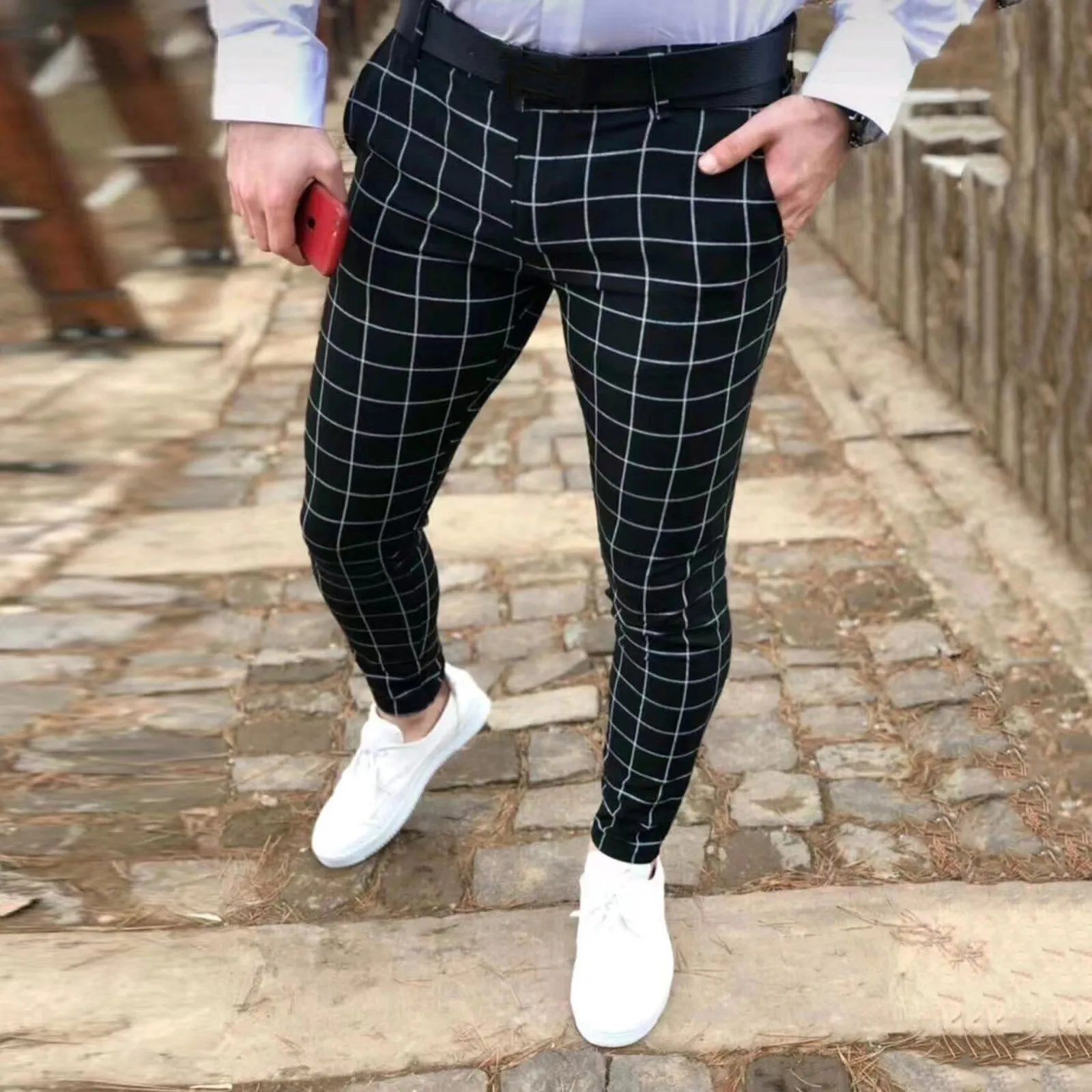 

New Version Men's Formal Business Fashion Casual Loose Plaid Zipper Trousers Pants Loose Large Size Leisure Straight Pants