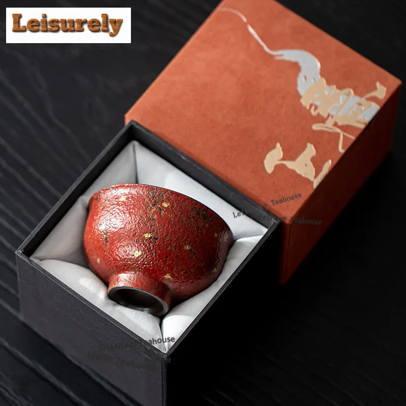 130ML Gold Sprinkled Red Mountain Teacup Antique Tea Bowl Sample Tea Cup Tea-tasting Fragrance Cup Chazhan Master Cups Teaset