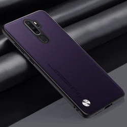 Premium Matte Silicone Shockproof Phone Case with Luxury PU Leather Finish for OPPO A11 (Purple)