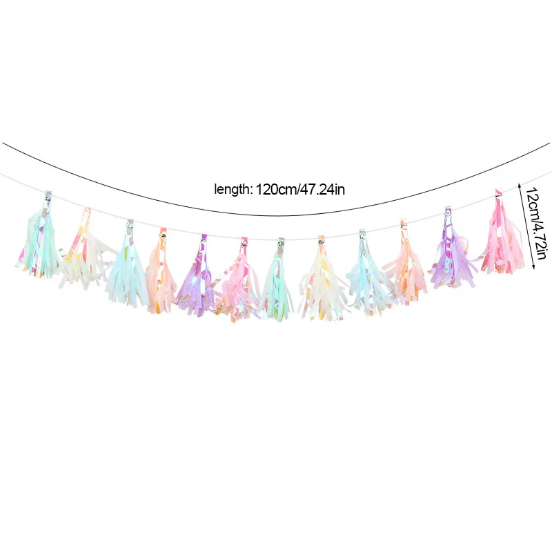 1/2 Packungen Regenbogenfarbene Papierquasten-Girlande für Kinder, Einhorn, Meerjungfrau, Geburtstagsparty-Dekoration, Babyparty, Hochzeitszubehör – Detail 7
