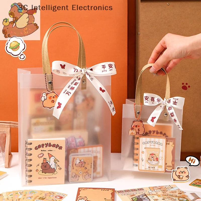 1Set Kawaii Capybara Stationery Set Cartoon Cute Handbag Stationery Set Office Supplies Student Birthday Gifts