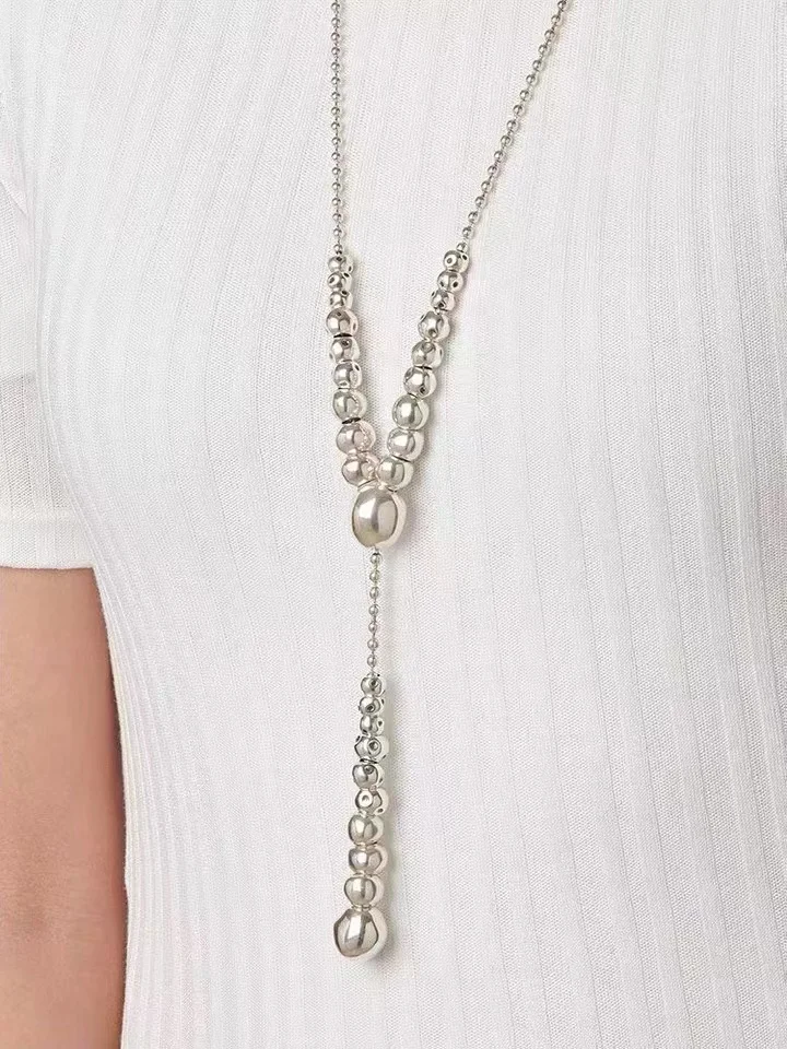 

2022 New Stainless steel alloy Silver Color Bead Necklace Can Be Given As A Gift To Women with Free Wholesale Shipping