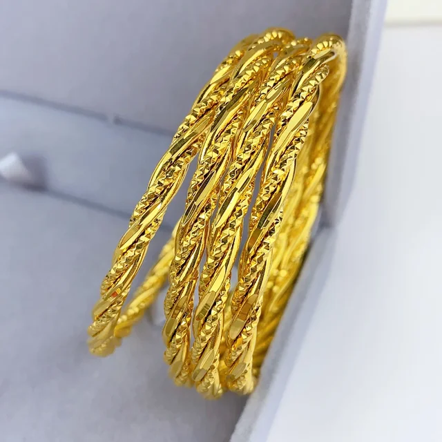 Bracciale di lusso Dubai color oro 24 carati per le donne Braccialetti di gioielli africani Braccialetti di design di nozze indiani brasiliani Regali 62mm 3