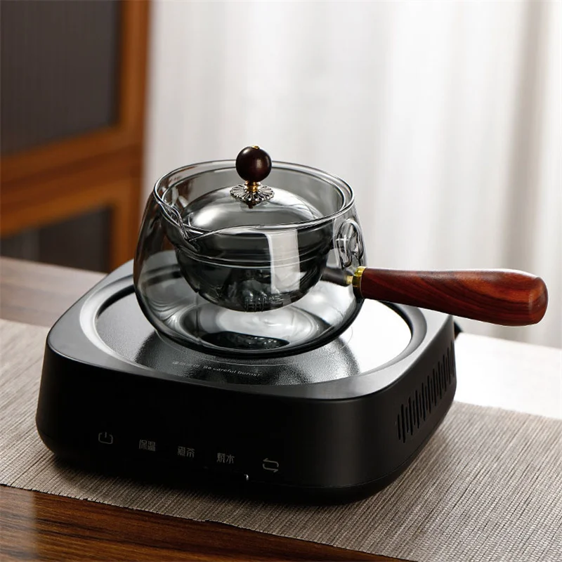 Removable 360° Rotary Glass Teapot Heat resistant Side Wooden Handle ...