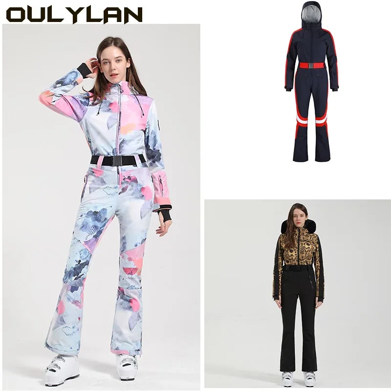 

Oulylan One-piece Ski Suit Women Thickening Snowboard Female Overall Winter Windproof Waterproof Breathable Clothing Skiing Suit