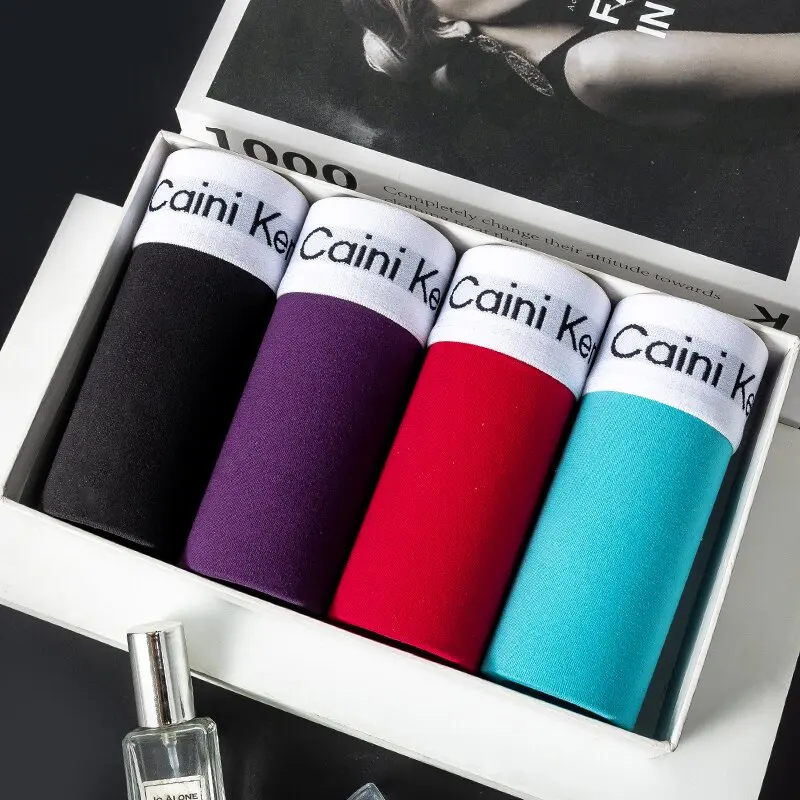 4Pcs/Lot Men's Underwear Fashion Solid Color Men's Shorts Sexy Boxer Breathable Comfortable Men's Underwear Large Size L-3XL