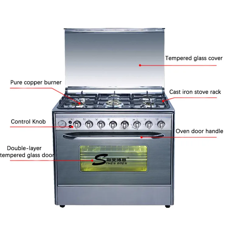 

Hot selling 6 burners stove with oven and grilled four cuisinere standing gas cooker with oven 36 inch cooking range with oven