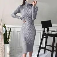 Autumn and Winter Womens Long Sleeve Turtleneck Sweater Dresses Warm Knitted Bodycon Pullovers Jumper Dresses Vestidos Largos 1