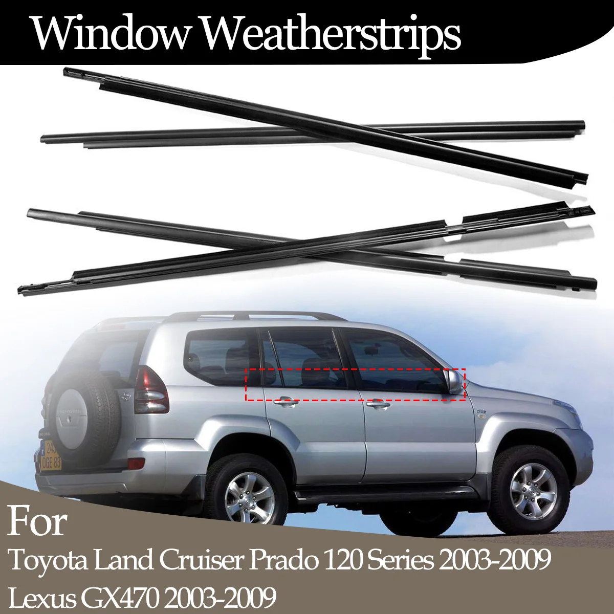 4PCSCarOuterWindowsRubberWeatherstripForToyotaLandCruiser