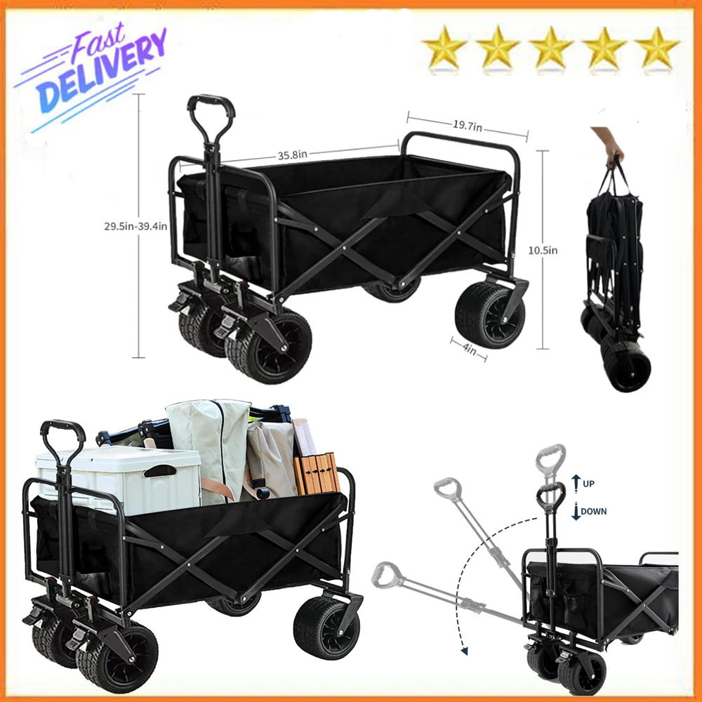

Heavy Duty Utility Collapsible Wagon with All-Terrain 4in×7in Wheels,Load 330 Lbs,Portable 150 liter large capacity beach wagon