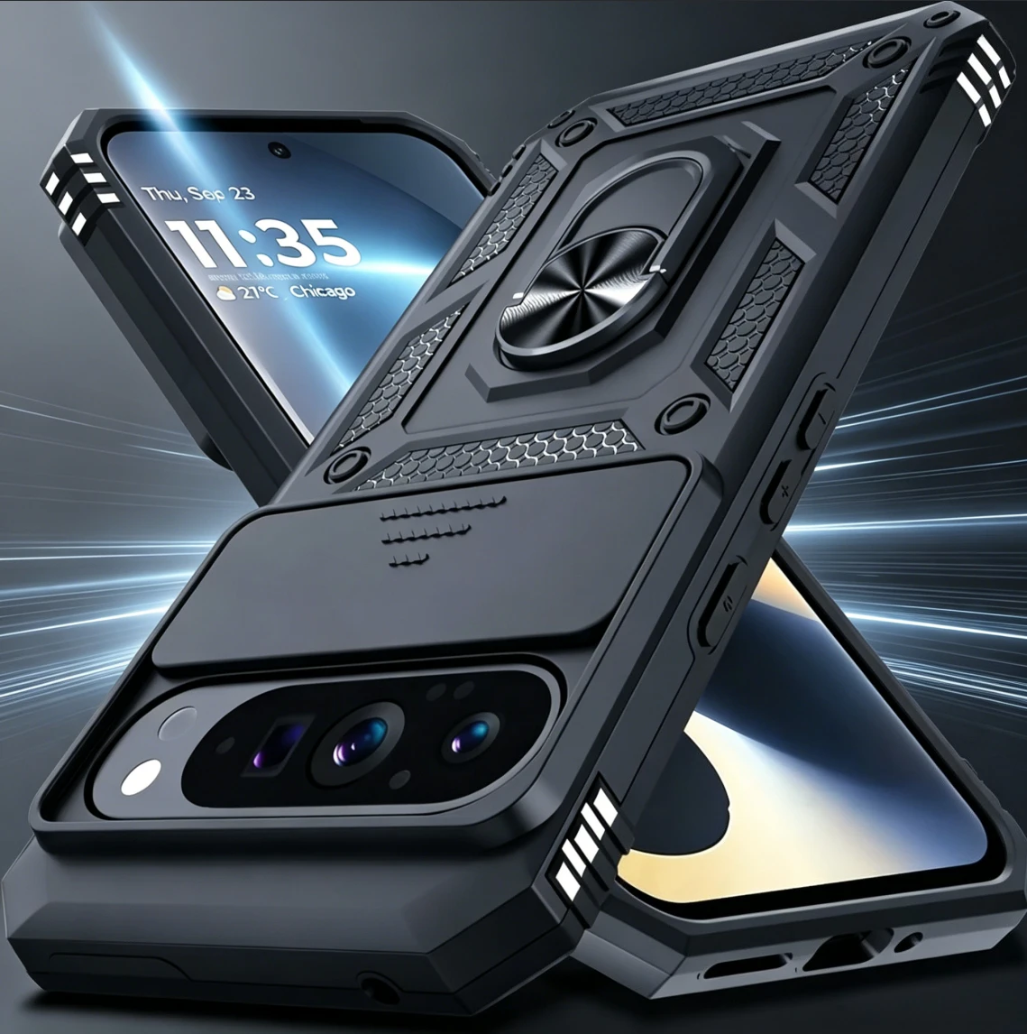 Durable Armor Case with Ring Holder and Lens Protection