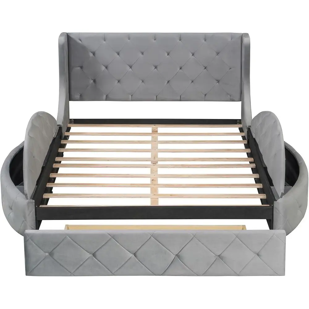 Grey Velvet Storage Bed 5