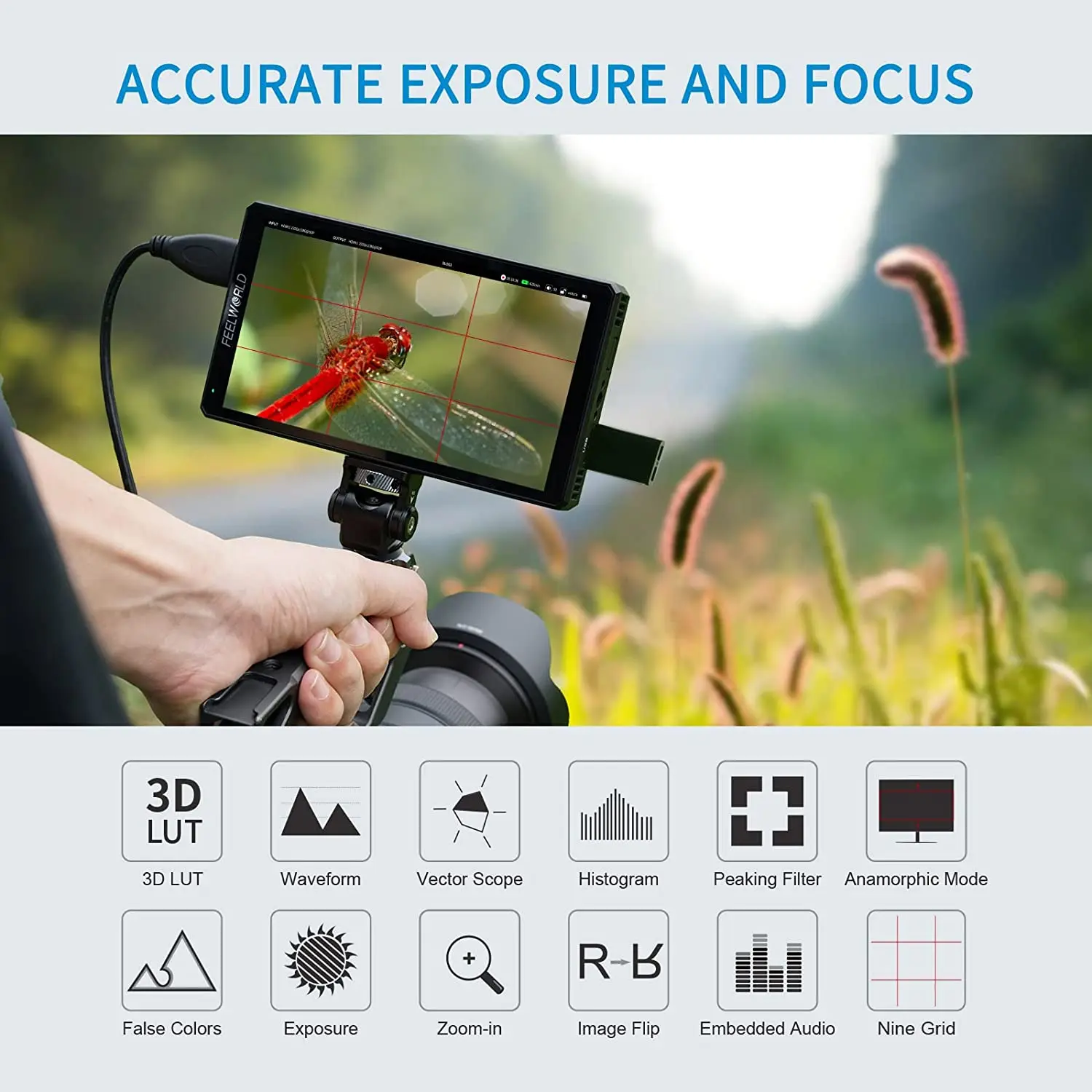 FEELWORLD CUT6 6-inch USB2.0 Recorder Monitor DSLR Camera Field Monitor Touchscreen HDMI Loop-Out LUT FHD IPS 4K HDMI 1920x1080