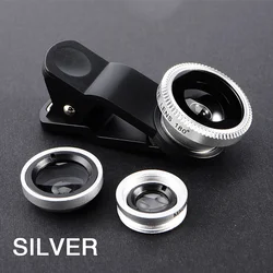 Universal 3 - in - 1 Fisheye and Wide Angle Smartphone Camera Lens Kit with Clip Attachment (Silver)
