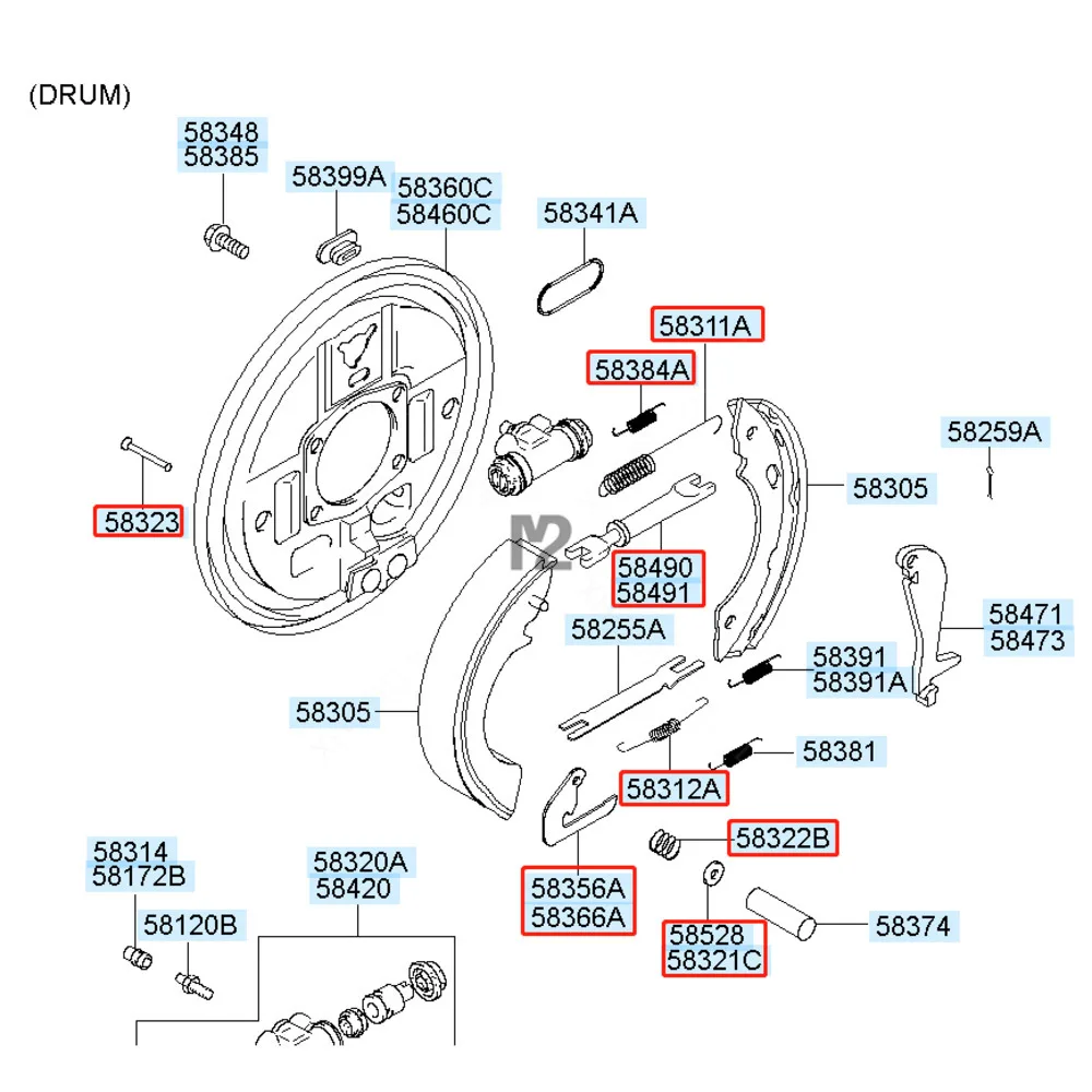 Commercial Vehicle Rear Wheel Repair Kit for Hyundai H1 Starex H-1 I800 H100 Drum Brake Rear Wheel Cylinder Repair Kit Spring brake repair kit