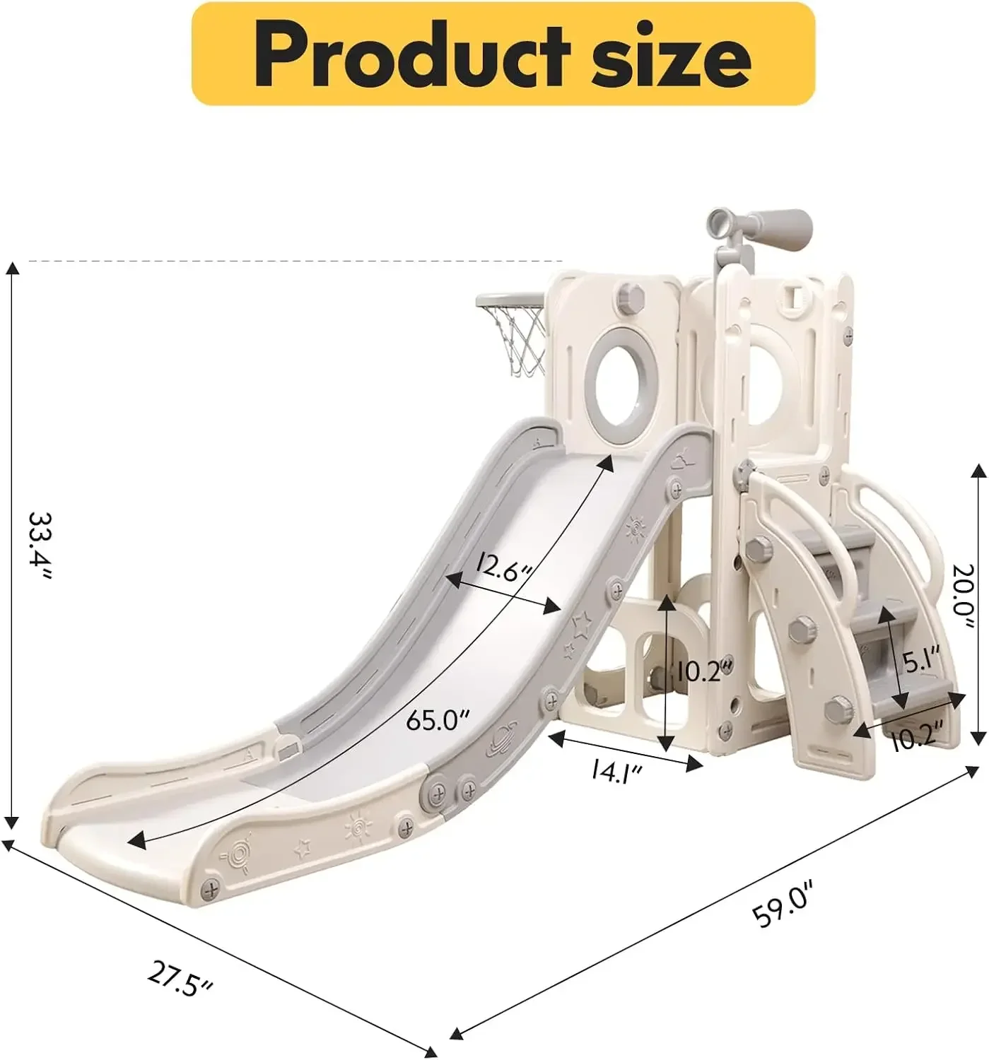 6 in 1 Toddler Playset with Slide,Toddler Slide,Slide for Kids with Basketball Hoop,Ball,Ring Toss,Kids Slide Toddler Playground
