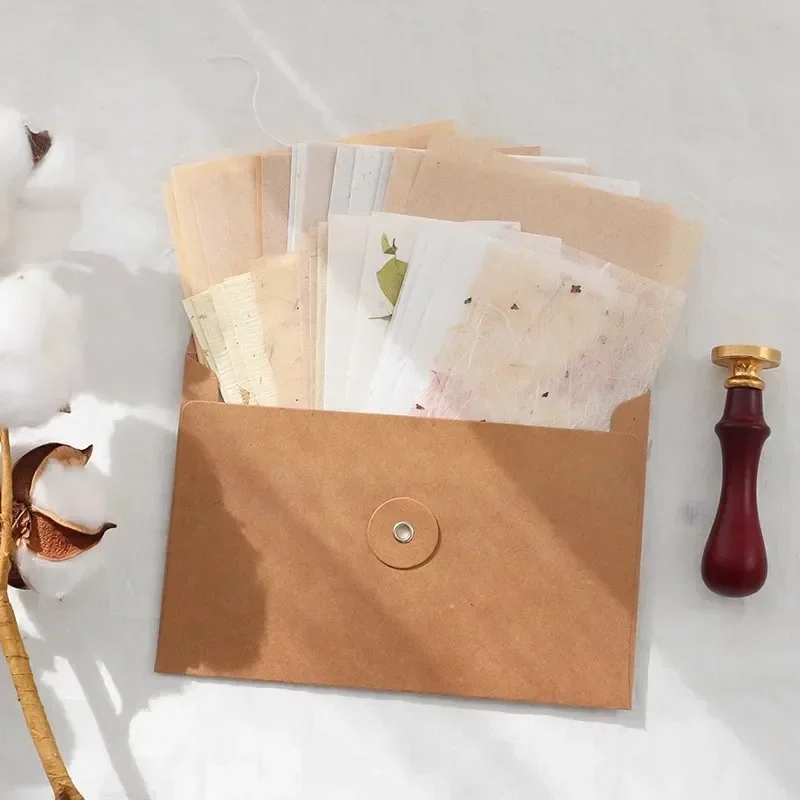 Vintage Kraft Paper Envelopes 5/10pcs with Button String Tie Greeting Cards Postcards Letter Pads Cover Korean Stationery Office Kraft Paper Envelopes