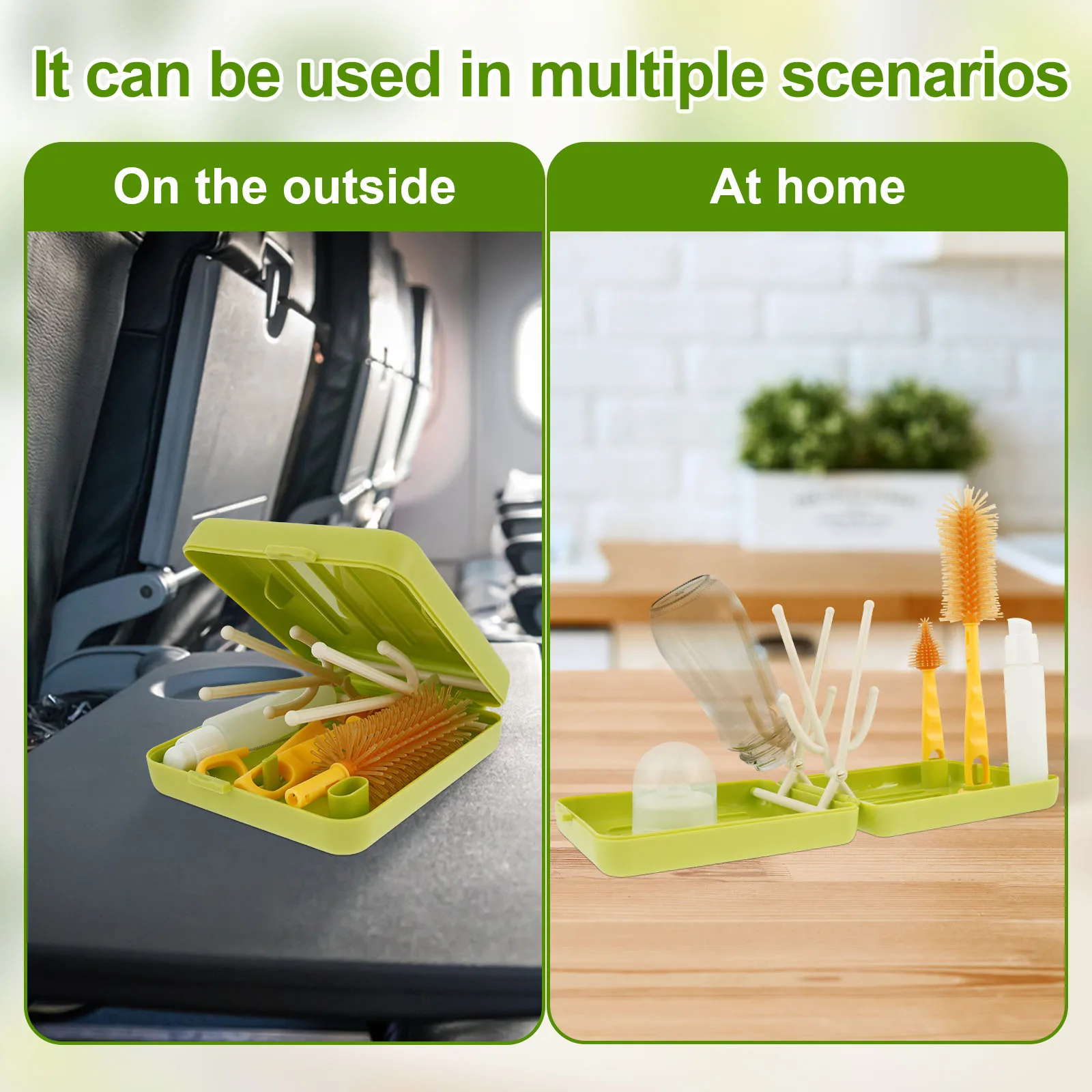 Portable Baby Bottle Brush Set Versatile Bottle Cleaning Tool with Drip Drying Rack Traveling Silicone Bottle Brush Nipple Brush